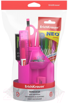 Органайзер настольный Erich Krause Mini Desk, Neon Solid / 53227 (розовый)
