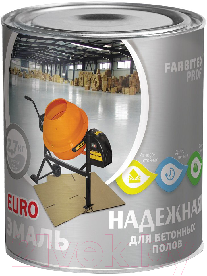 Эмаль Farbitex Профи Для бетонных полов алкидно-уретановая (2.7кг, белый)
