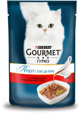 Влажный корм для кошек Гурмэ Perle соус де-люкс с говядиной (75г)