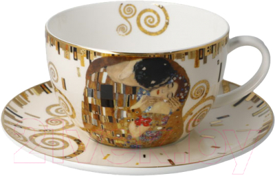 Чашка с блюдцем Goebel Artis Orbis/Gustav Klimt Поцелуй / 67-012-71-1 (белый)