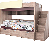Двухъярусная кровать Мебель-КМК Бамбино 3-1 0527 (дуб сонома/бургунд/желтый) - 