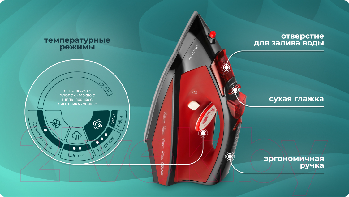 Утюг Centek CT-2355 (красный) — фото 11