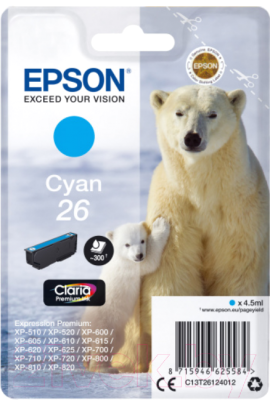 

Картридж Epson, Голубой, C13T26124012