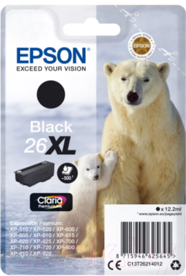 

Картридж Epson, Черный, C13T26214012