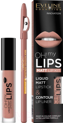 Набор декоративной косметики Eveline Cosmetics Помада Oh My Lips №1+карандаш д/губ Max Colour 17 Warm Nude (4.5мл+0.8г)