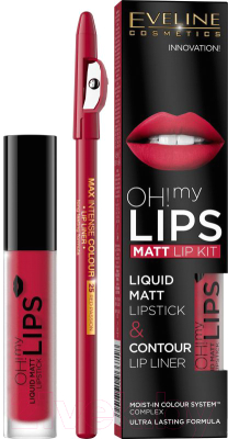 Набор декоративной косметики Eveline Cosmetics Помада Oh My Lips №5+карандаш д/губ Max Colour Red Passion (4.5мл+0.8г)