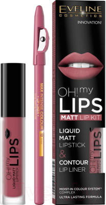Набор декоративной косметики Eveline Cosmetics Помада Oh My Lips №06+карандаш д/губ Max Intense Colour 12 Pink (4.5мл+0.8г)