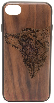 Чехол-накладка Case Wood для iPhone 7 / 8 (грецкий орех/волк I)