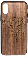 Чехол-накладка Case Wood для iPhone X (грецкий орех/волк I) - 