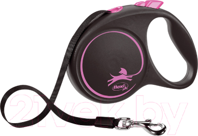 Поводок-рулетка Flexi Black Design ремень / 12376 (L, розовый)