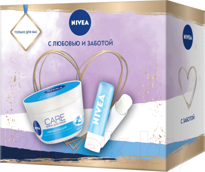 

Набор косметики для лица Nivea, Бальзам для губ Аква-уход 4.8г+Крем Care Увлажняющий 100мл