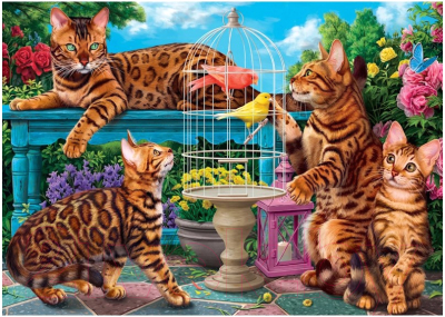Пазл РЫЖИЙ КОТ Бенгальские коты в саду / ХТП1000-4143 (1000эл)