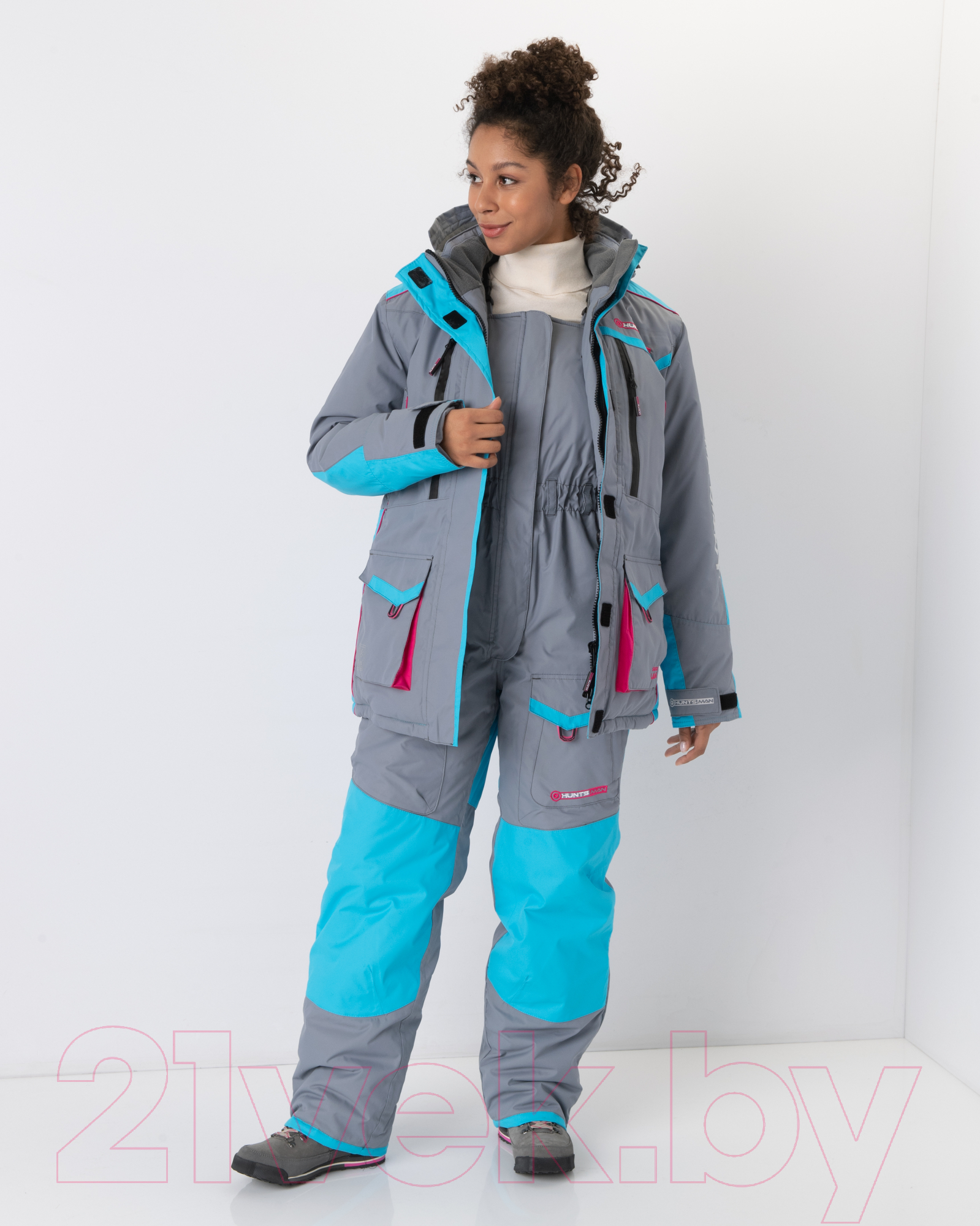 Костюм для охоты и рыбалки Huntsman Siberia зима Lady Breathable (р-р 44-46/158-164, серый/голубой) — фото 5