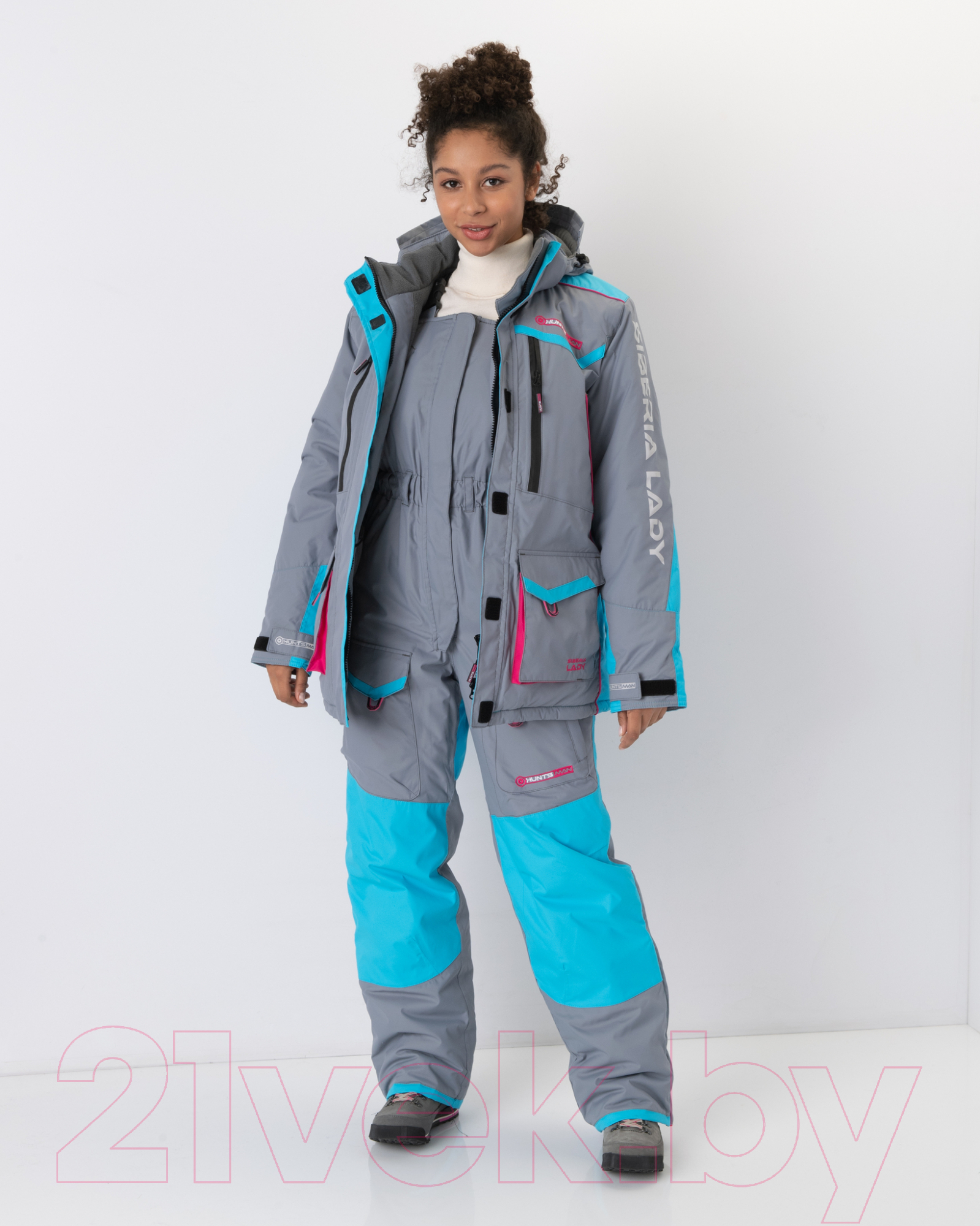 Костюм для охоты и рыбалки Huntsman Siberia зима Lady Breathable (р-р 44-46/158-164, серый/голубой) — фото 3