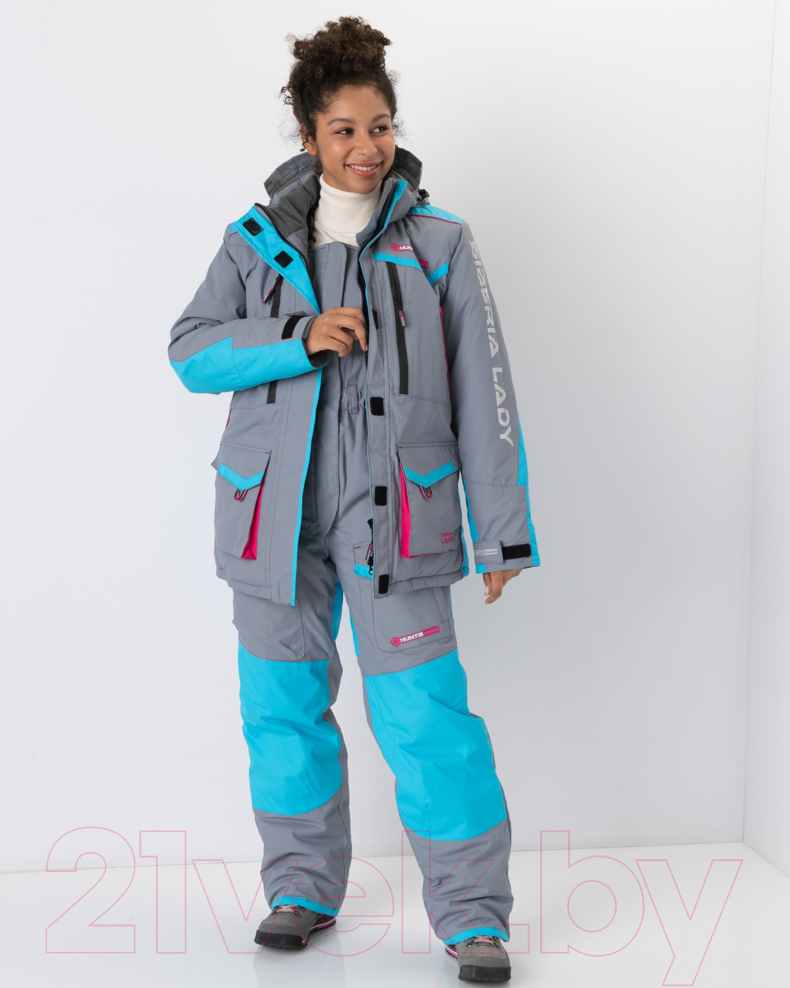 Костюм для охоты и рыбалки Huntsman Siberia зима Lady Breathable (р-р 44-46/158-164, серый/голубой) — фото 4