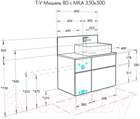 Тумба под умывальник Акватон Мишель 80 (1A244501MIX40) — фото 4