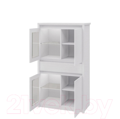 Шкаф с витриной Мебель-Неман Палермо МН-033-05 (белый текстурный/белый крем)