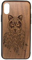 Чехол-накладка Case Wood для iPhone X (грецкий орех/волк III) - 