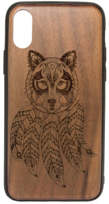 Чехол-накладка Case Wood для iPhone X (грецкий орех/волк III)