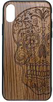 Чехол-накладка Case Wood для iPhone X (грецкий орех/череп женский) - 