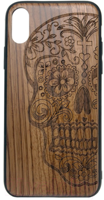 Чехол-накладка Case Wood для iPhone X (грецкий орех/череп женский)