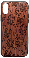 Чехол-накладка Case Wood для iPhone X (палисандр/черепа) - 