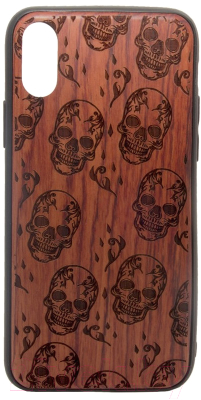 Чехол-накладка Case Wood для iPhone X (палисандр/черепа)