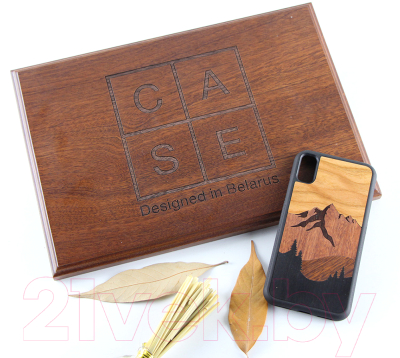 Чехол-накладка Case Wood для iPhone X (грецкий орех/лис)