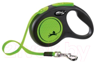 Поводок-рулетка Flexi New Neon ремень / 209314 (S, неоново-зеленый)
