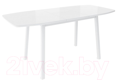 Обеденный стол Listvig Лион со стеклом 120 раздвижной (белый/белый)