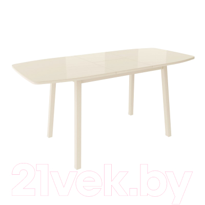 Обеденный стол Listvig Лион со стеклом 120 раздвижной (кремовый/кремовый)
