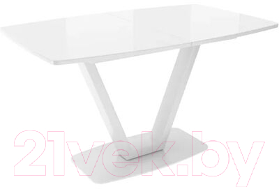 Обеденный стол Listvig Лотус со стеклом 130 раздвижной (белый/белый)