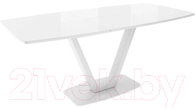 Обеденный стол Listvig Лотус со стеклом 130 раздвижной (белый/белый)