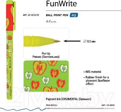 Ручка шариковая Bruno Visconti FunWrite. Яблочные дольки / 20-0212/33 (0.5мм)