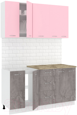 Готовая кухня Кортекс-мебель Корнелия Лира 1.5м (розовый/оникс/мадрид)