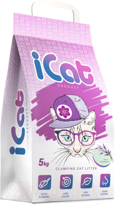 

Наполнитель для туалета iCat, Лаванда, комкующийся