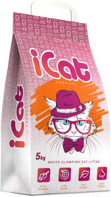 

Наполнитель для туалета iCat, Без запаха, комкующийся белый