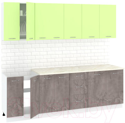 Готовая кухня Кортекс-мебель Корнелия Лира 2.4м (зеленый/оникс/королевский опал)