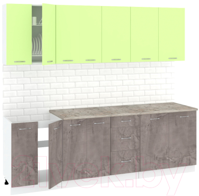 Готовая кухня Кортекс-мебель Корнелия Лира 2.4м (зеленый/оникс/марсель)