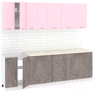 Готовая кухня Кортекс-мебель Корнелия Лира 2.4м (розовый/оникс/королевский опал)
