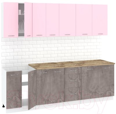 Готовая кухня Кортекс-мебель Корнелия Лира 2.4м (розовый/оникс/мадрид)