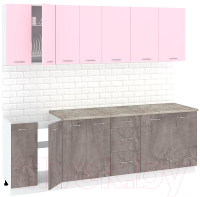 Готовая кухня Кортекс-мебель Корнелия Лира 2.4м (розовый/оникс/марсель)
