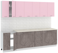 Кухонный гарнитур Кортекс-мебель Корнелия Лира 2.6м (розовый/оникс/королевский опал) - 
