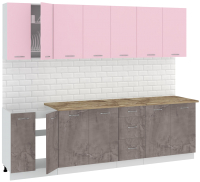Кухонный гарнитур Кортекс-мебель Корнелия Лира 2.6м (розовый/оникс/мадрид) - 