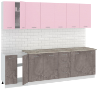 Кухонный гарнитур Кортекс-мебель Корнелия Лира 2.6м (розовый/оникс/марсель) - 