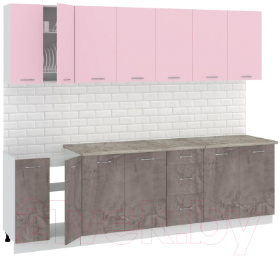 Кухонный гарнитур Кортекс-мебель Корнелия Лира 2.6м (розовый/оникс/марсель)