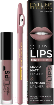Набор декоративной косметики Eveline Cosmetics Помада Oh My Lips №4+карандаш д/губ Max Intense Colour 12 Pink (4.5мл+0.8г)