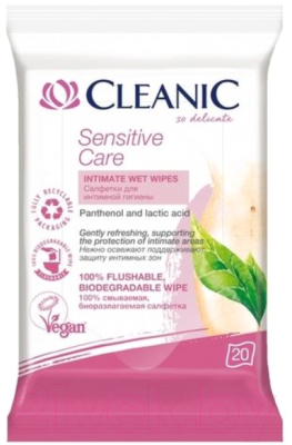 Влажные салфетки для интимной гигиены Cleanic Sensitive Care с молочной кислотой (20шт)