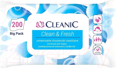 Влажные салфетки Cleanic Clean&Fresh универсальные для рук и тела с клапаном (200шт)
