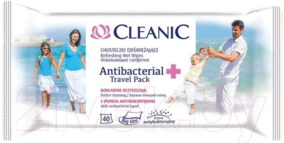 Влажные салфетки Cleanic Antibacterial Travel Pack Освежающие для рук и тела (40шт)